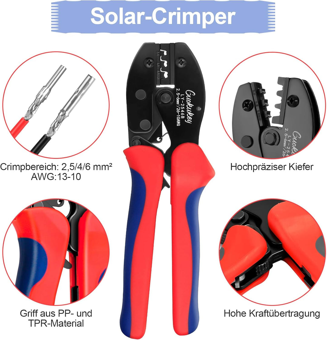 Solar Crimpzange Werkzeug Set für 2.5/4/6mm² PV Kabel,10 Paar Kabelstecker, 10 Paar Männlich/Weiblic