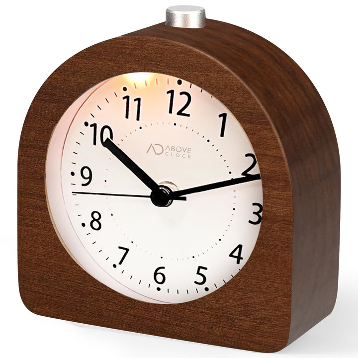 Wecker Analog Ohne Ticken, Wecker Holz mit Snooze, Nachttisch Tischuhr mit Nachtlicht, reisewecker m