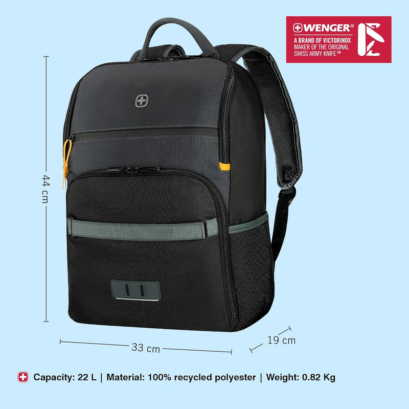 Wenger NEXT 23, Move, Gravity Black, Schwarz, 33cm x 45cm x 21cm, Schwarzer Rucksack