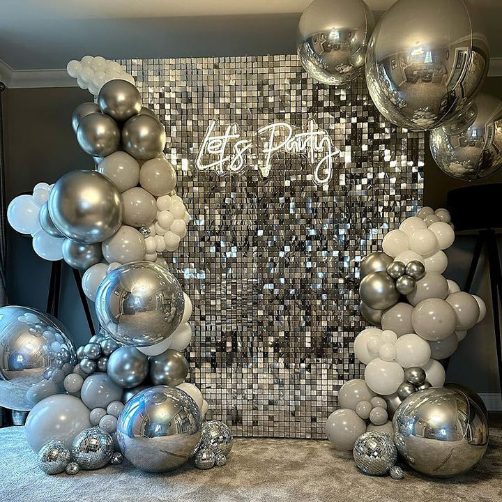Kate 24PCS Shimmer Wall Panels Pailletten Wand Weiss Silber Pailletten Hintergrund Pailettenvorhang