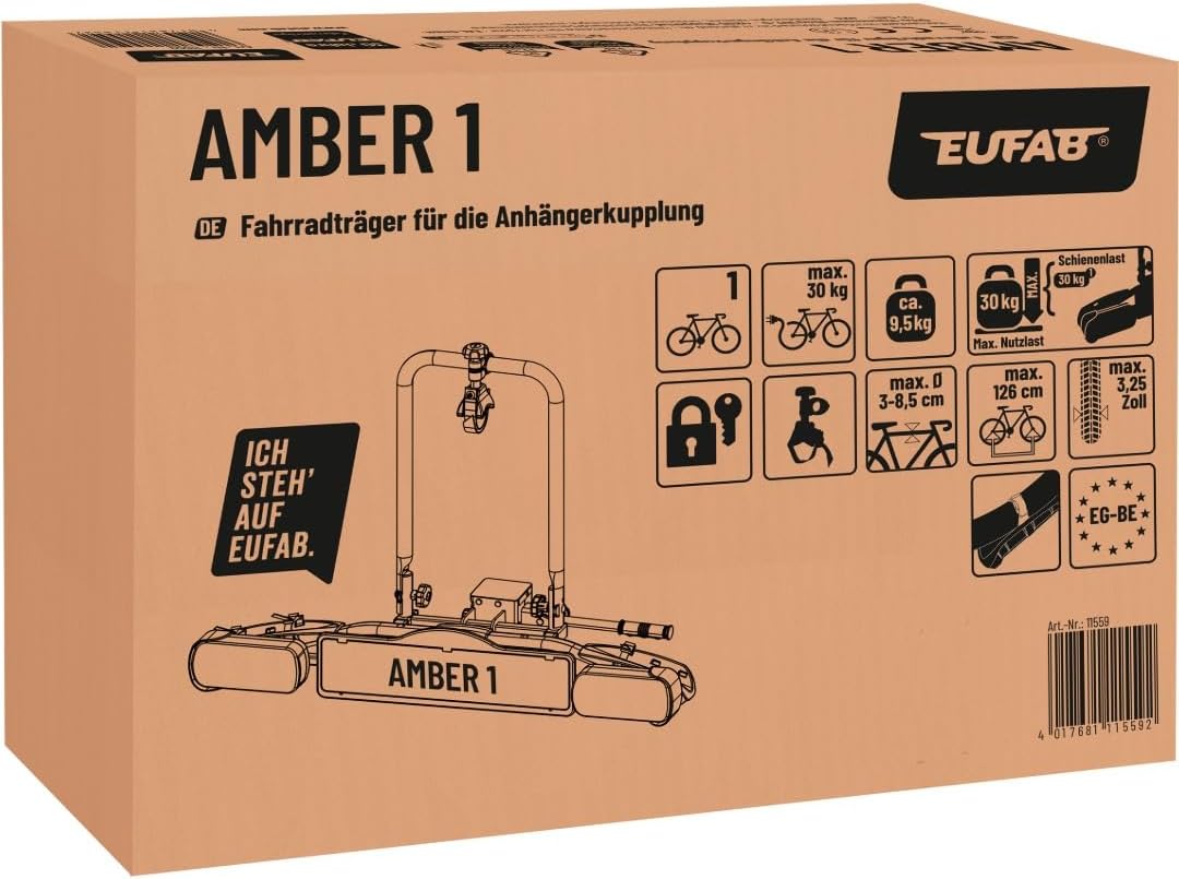 EUFAB 11559 Fahrradträger AMBER 1, E-Bike geeignet, teilweise vormontiert, für 1 Fahrrad, für