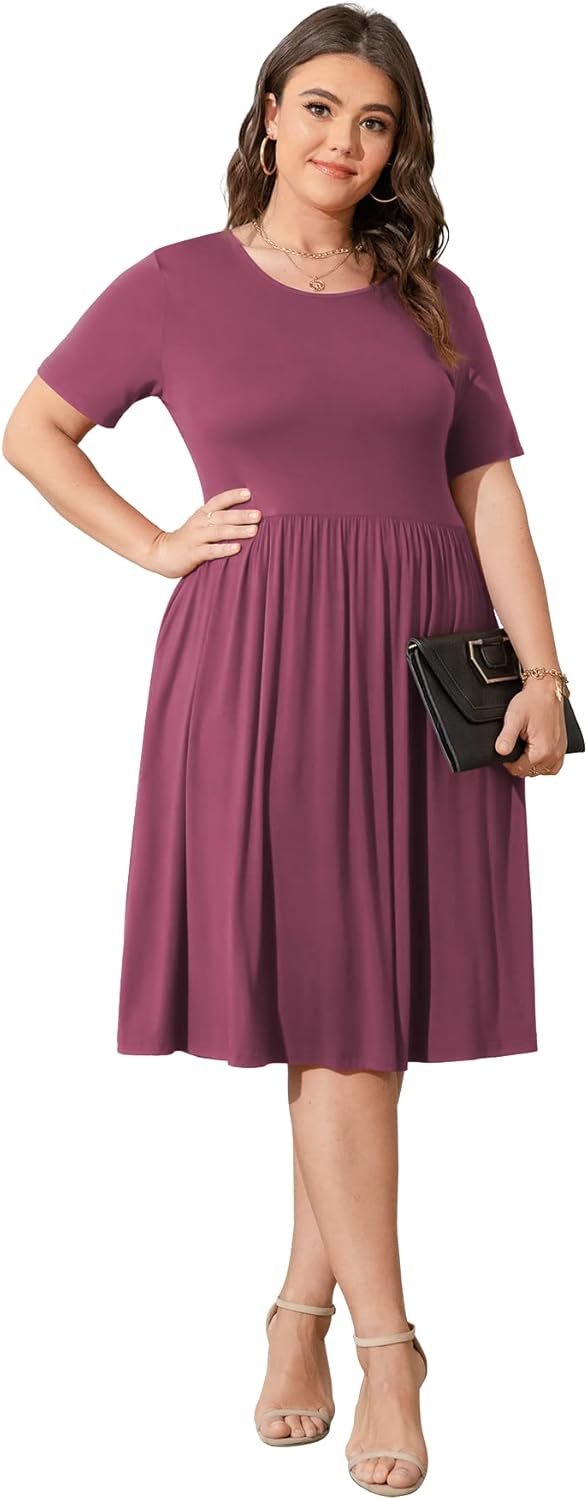 POSESHE Damen-Sommerkleid in Übergrösse 2023, lässig, kurzärmelig, Empire-Taille, lockere Passform,