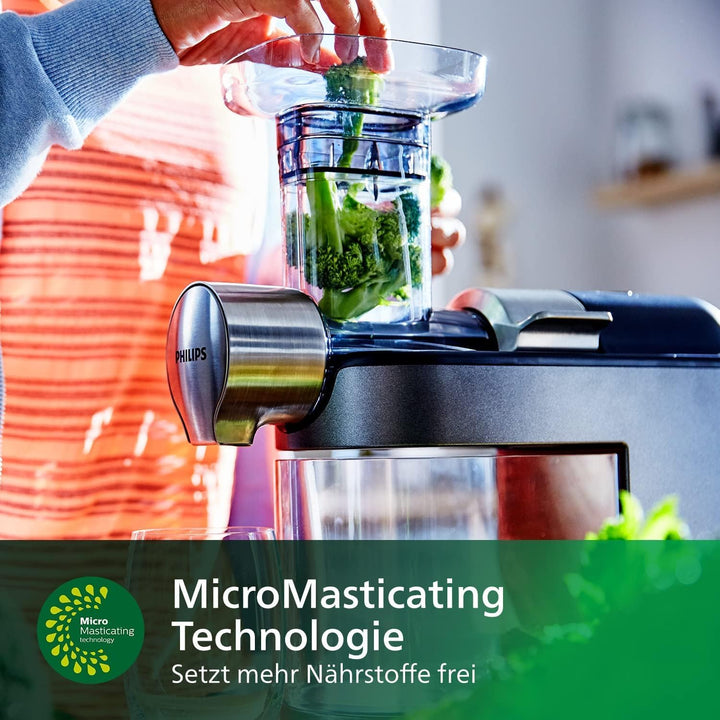 Philips Saftpresse – 200W, 1L, NutriU-Rezepte-App, grosse Einfüllöffnung, Quick Clean