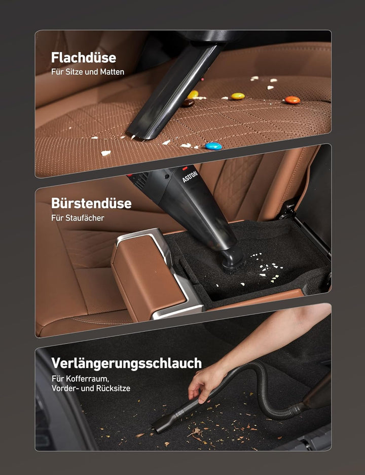 AstroAI Handstaubsauger Akku mit Zubehör, Kabelloser Autostaubsauger Stark mit LED, Bürste, Verlänge
