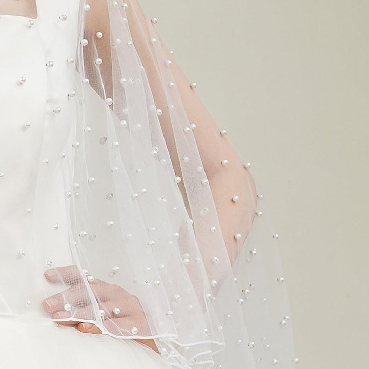 Tüll Perlen Umhang Weicher Organza Brautumhang Chiffon Schal Elegant Cape Kurzer Schulterumhang mit