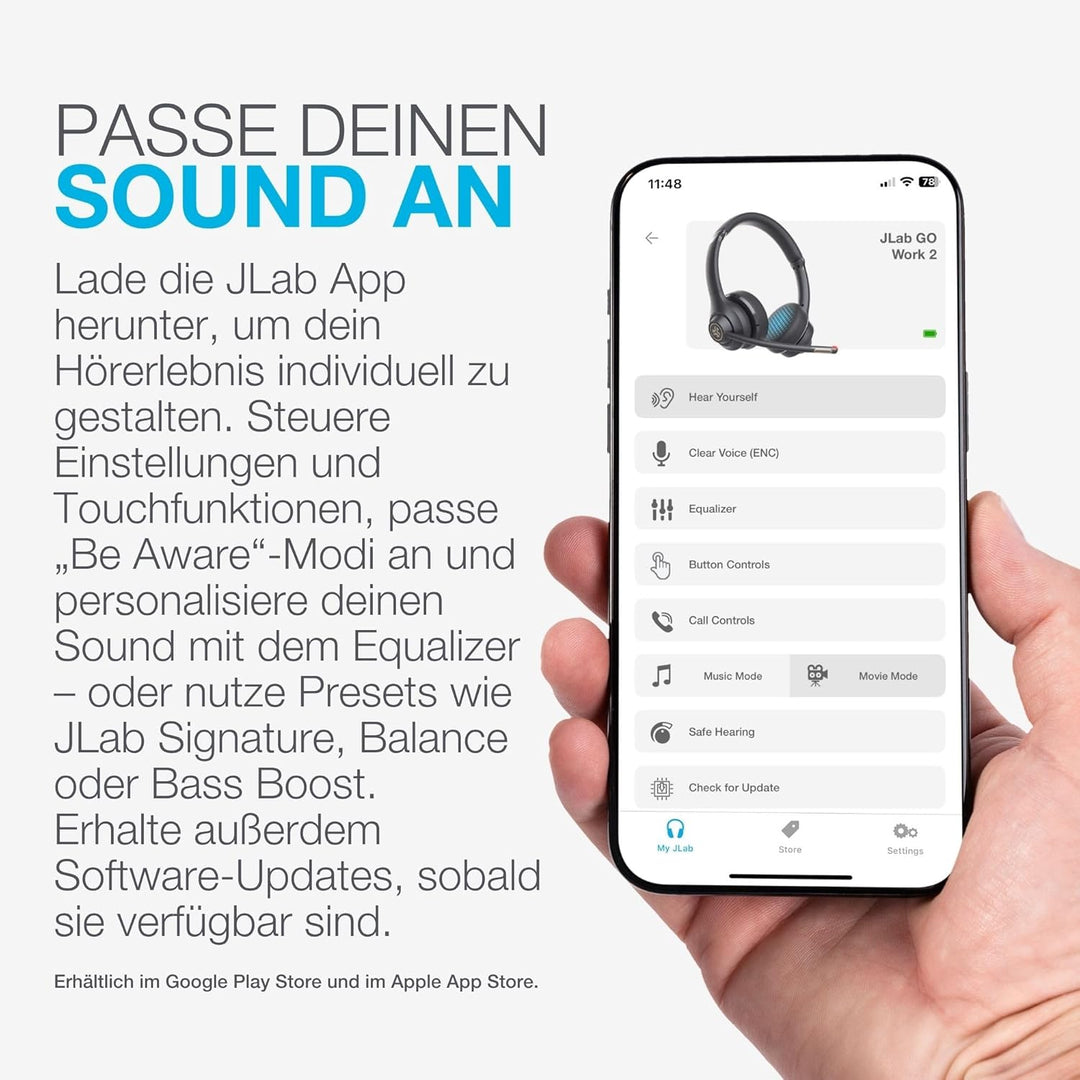 JLab Go Work 2nd Gen Headset mit Mikrofon Bluetooth & USB C Dongle, 55+ Std. Akku, On Ear Wireless H