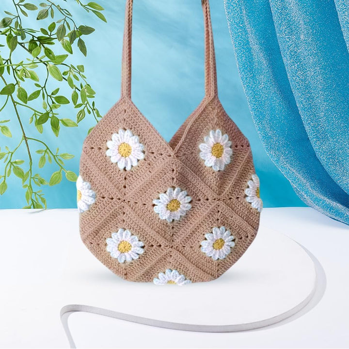 ORIGACH Gänseblümchen Häkelset Für Anfänger, DIY Oma-Quadrat-Tasche Starter Häkelset Für Erwachsene