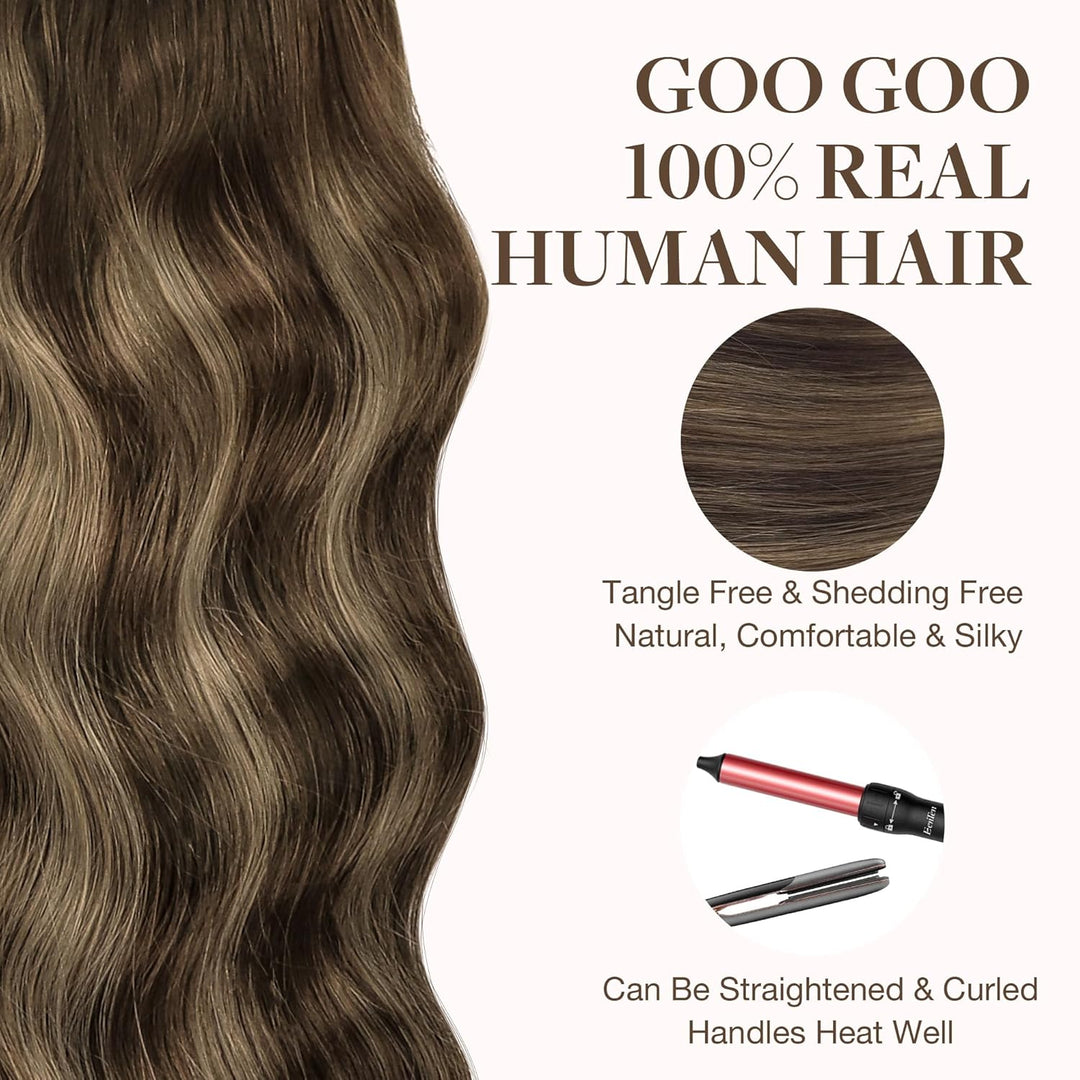 GOO GOO Tape in Extensions Echthaar, Balayage Schokoladenbraun Gemischter Honig Blond 20pcs 50g 35cm