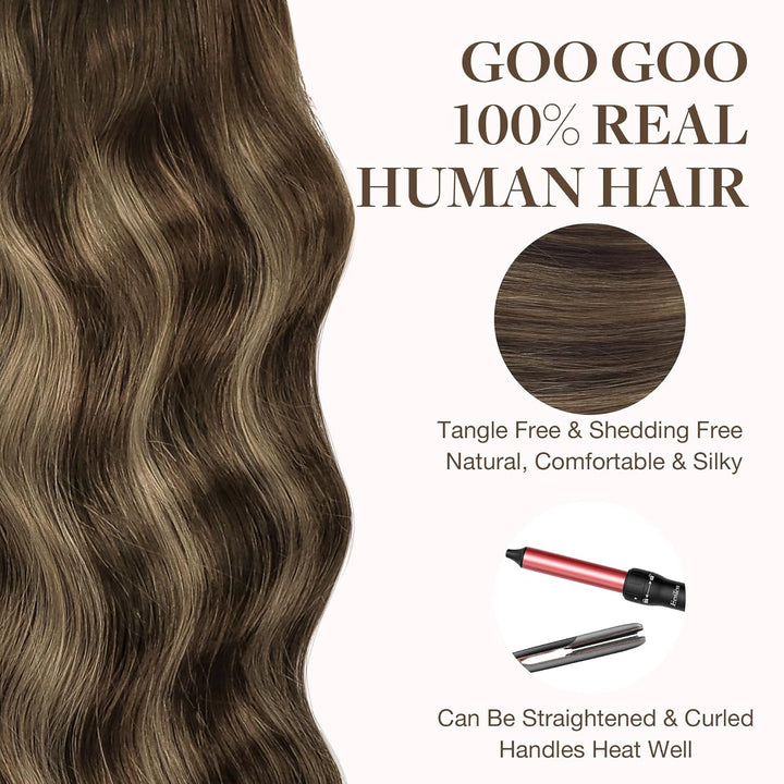 GOO GOO Tape in Extensions Echthaar, Balayage Schokoladenbraun Gemischter Honig Blond 20pcs 50g 35cm