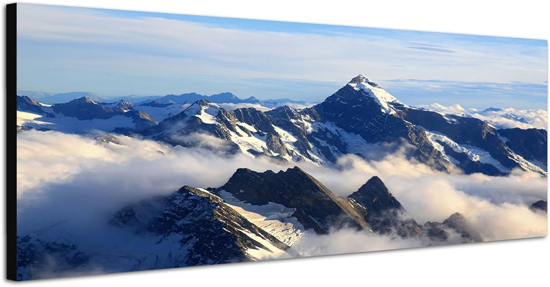 Paul Sinus Art Panoramabild auf Leinwand und Keilrahmen 120x40cm Neuseeland Gebirge Schnee Wolken