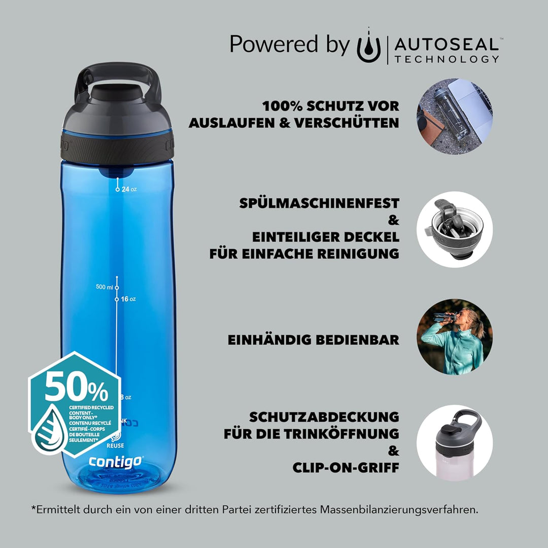 Contigo Cortland Autoseal Trinkflasche mit automatischem Trinkverschluss | 720ml grosse BPA-freie Ku