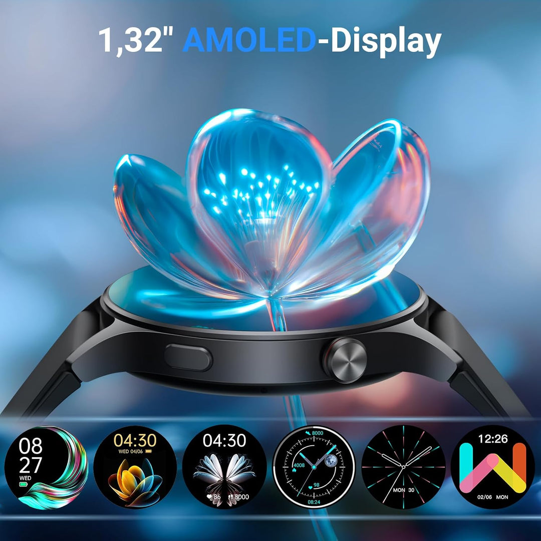 Smartwatch Herren Rund mit Telefonfunktion- 1.32" AMOLED Display, Fitnessuhr mit 110+ Sportmodi &3AT