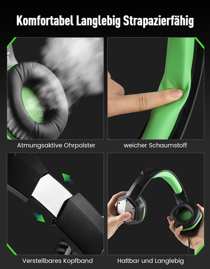 EKSA E1000 USB PC Gaming Headset mit Mikrofon, Gamer Headset mit Bass Surround Sound, RGB Beleuchtun