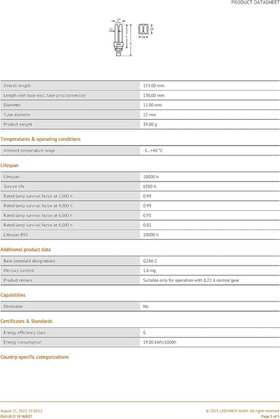 Osram 10x DULUX D 18W/827 G24d2 (100W) 2-PIN FS1 153mm Kompakt-LLp Interna f.KVG