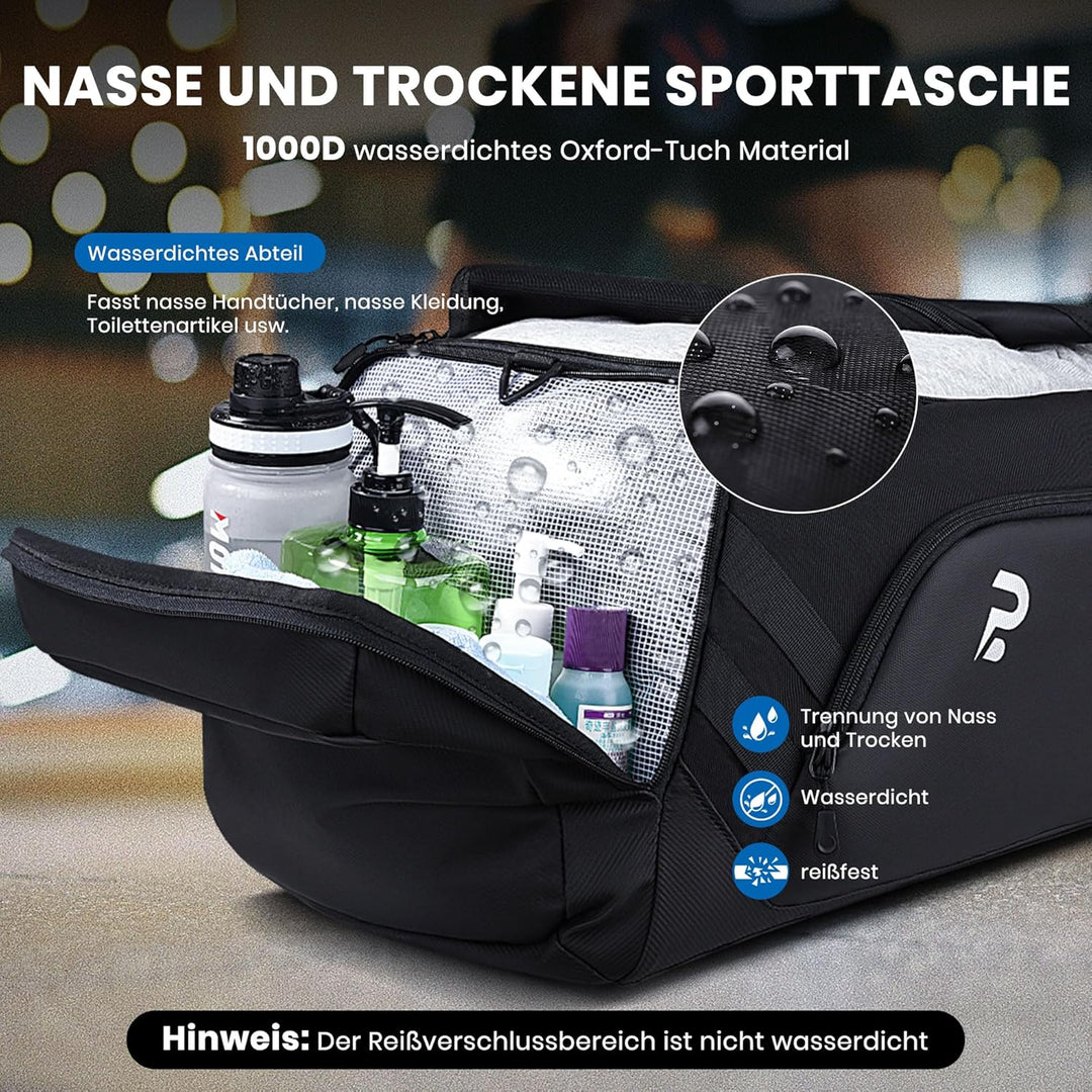 Sporttasche für Damen und Herren, 58L Reisetasche Gross Sporttasche mit schuhfach und Nassfach, Trai