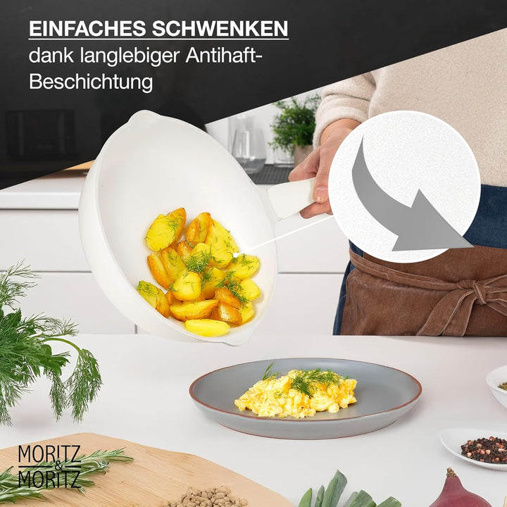 Moritz & Moritz Keramik Pfanne mit Deckel 26cm - frei von PFAS, PFOA & PTFE - Antihaft Bratpfanne 26