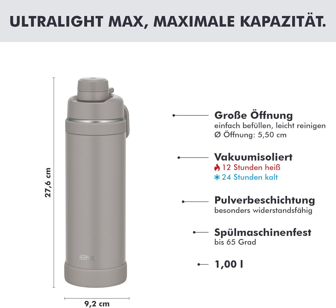 THERMOS ULTRALIGHT MAX Isolierflasche 1,00 l, 24 h kalt, moon rock mat | 12 h heiss, ultraleicht, ab