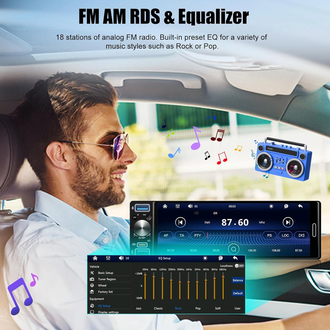 CAMECHO Autoradio 1 Din Wireless Carplay Android Auto Radio Bluetooth 5.2 mit Rückfahrkamera, 6.5 Zo