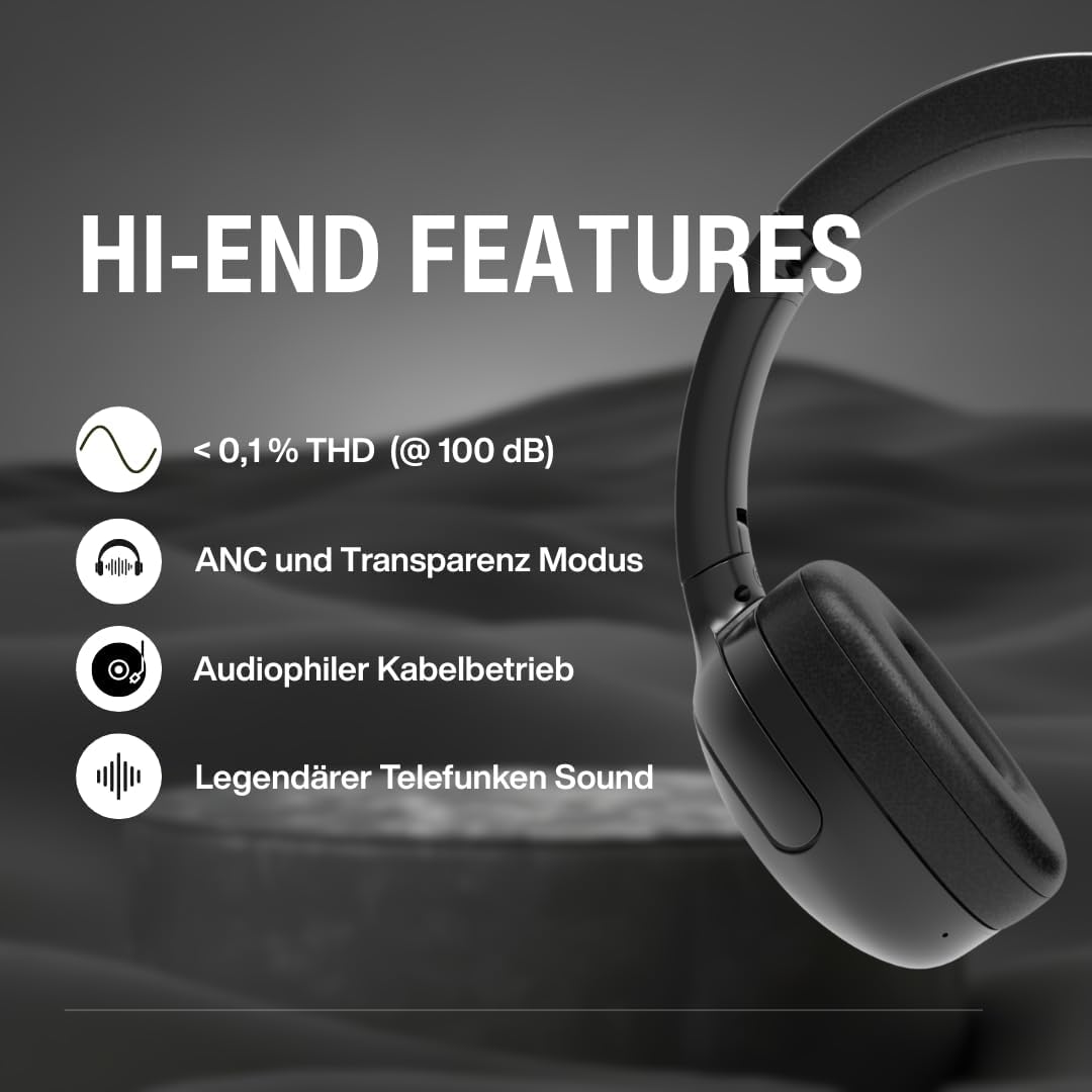 TELEFUNKEN Arco Evo Over Ear Kopfhörer Bluetooth, Aktive Geräuchunterdrückung, ANC & Transparenzmodu