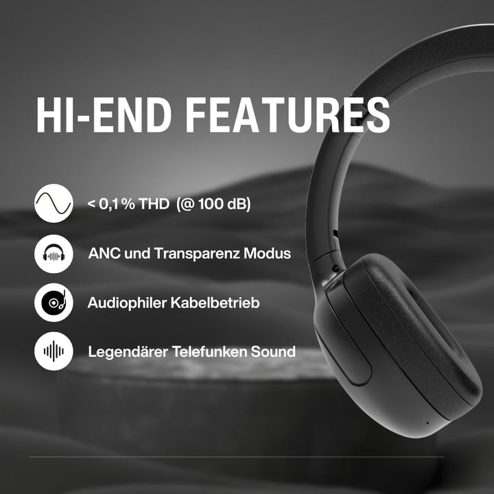 TELEFUNKEN Arco Evo Over Ear Kopfhörer Bluetooth, Aktive Geräuchunterdrückung, ANC & Transparenzmodu