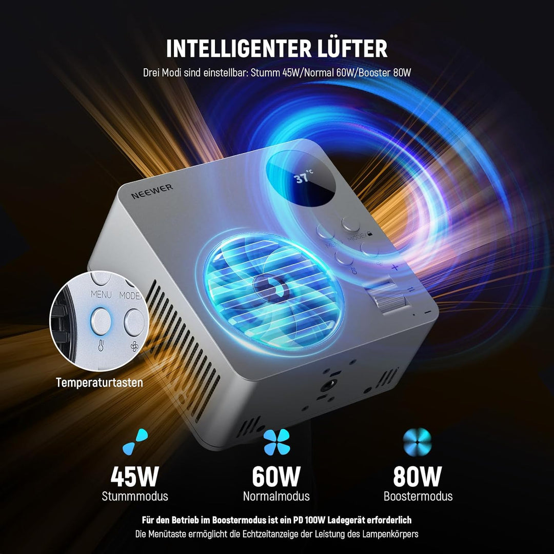 NEEWER 80W RGBWW LED Videoleuchte mit Reflektor und 72Wh Akku, APP/2,4G Steuerung 18 Effekte 10400lu