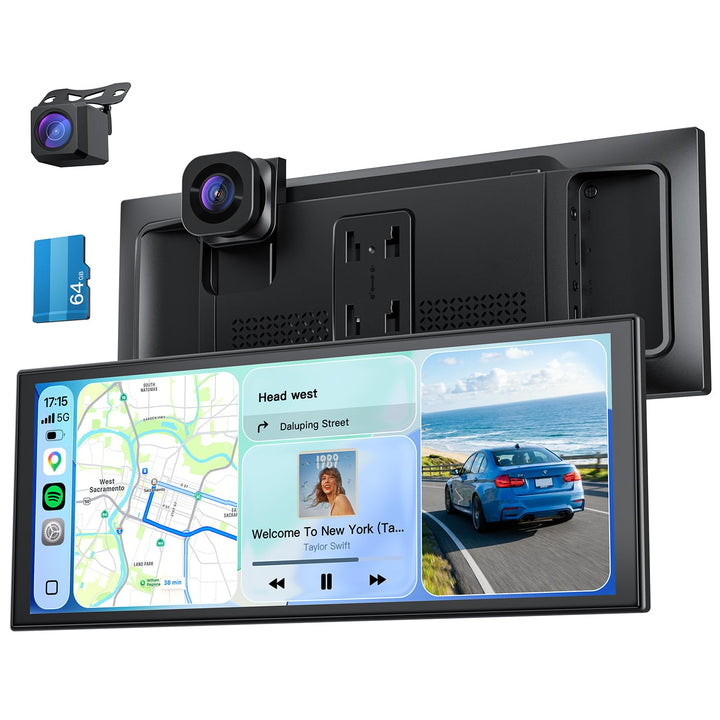 10,26" Drahtloses Tragbarer 60FPS Car Play Display mit 4K Dashcam Vorne HD Hinten für Apple Carplay