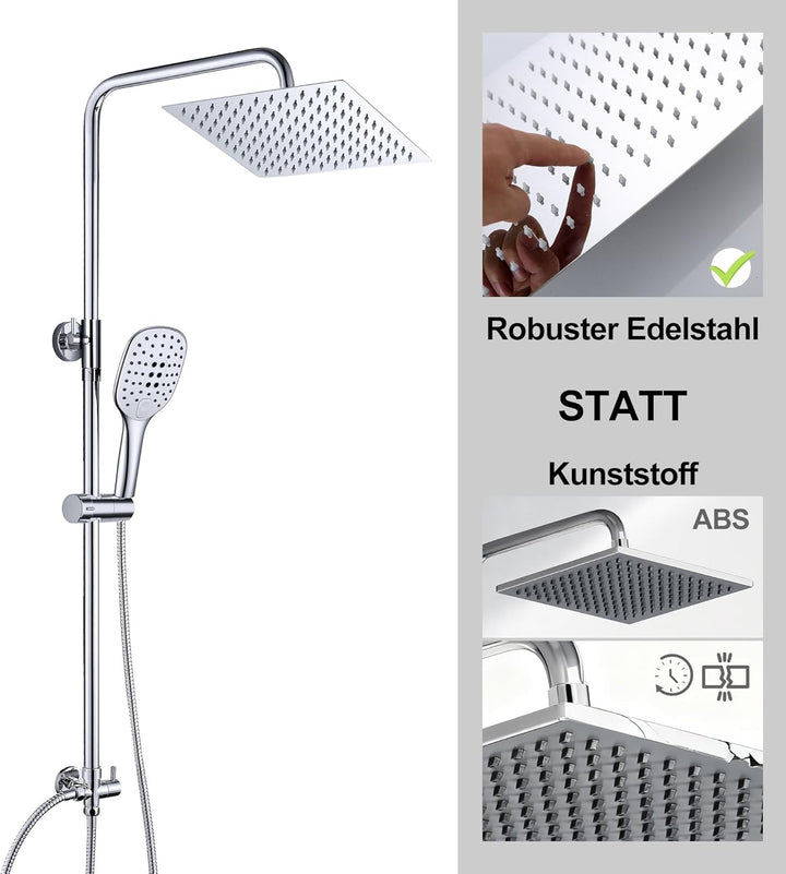 JOHO Duschset ohne Armatur, chrom, Edelstahl Duschsystem, Regendusche set, Überkopfbrause set, Dusch