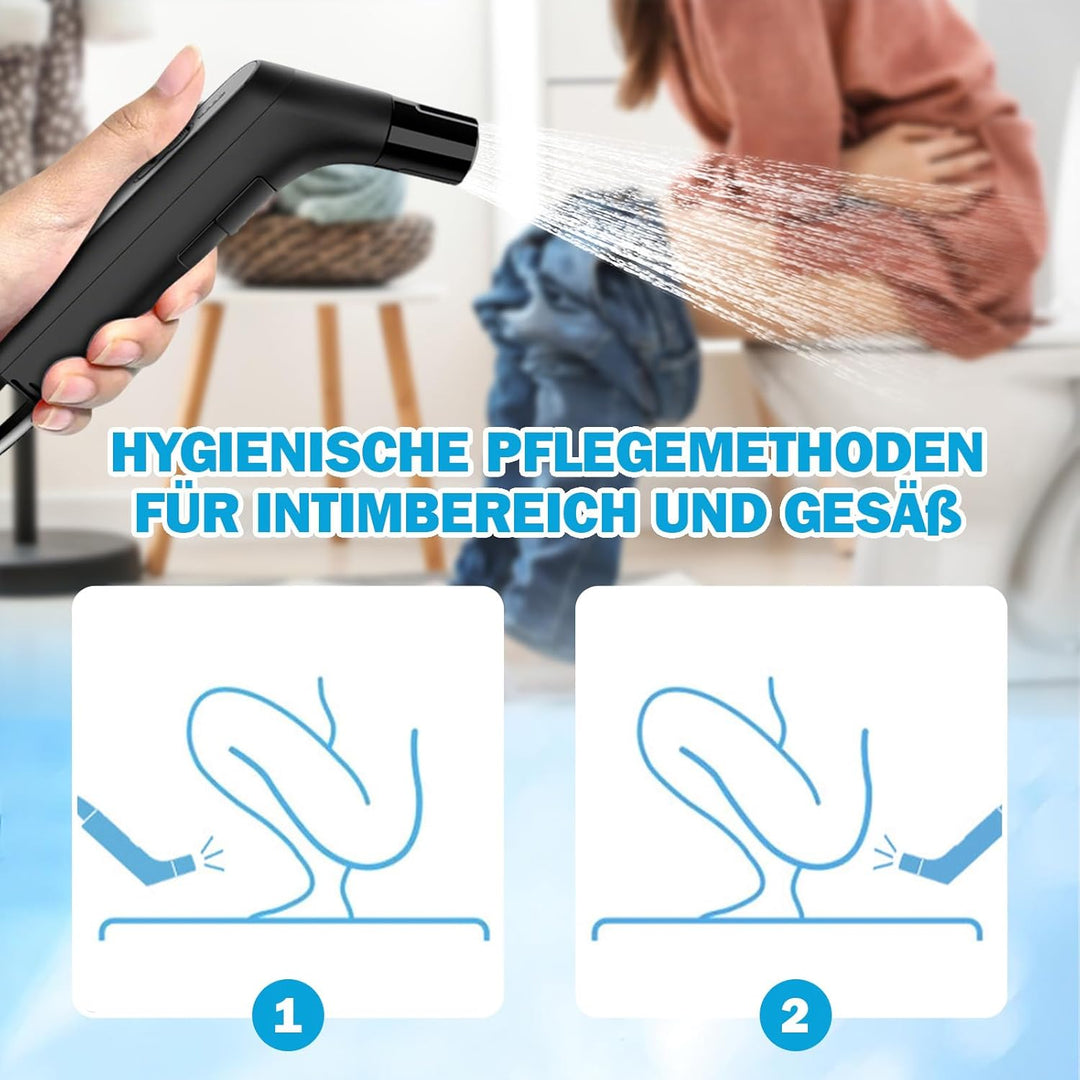 Reise Bidet Elektrisch, 2,3 L Wiederaufladbares Portable Bidet, Popodusche mit 1,2 m Filterwasserlei