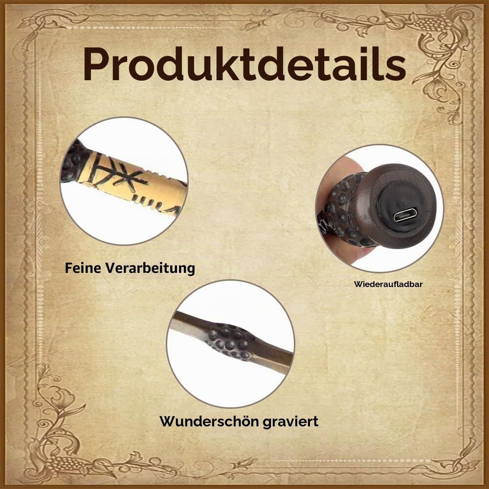 Elderstab, Dumbledore Zauberstab mit Licht, USB Aufladung Elderstab, Zauberstab Dumbledore in Gesche