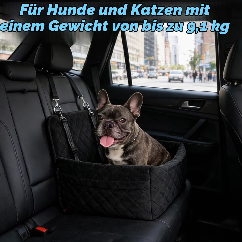 Hundesitz Auto Kleine Hunde Unter 10KG, Tragbares Autositz Hund mit 2 Sicherheitsgurten Hunde Autosi