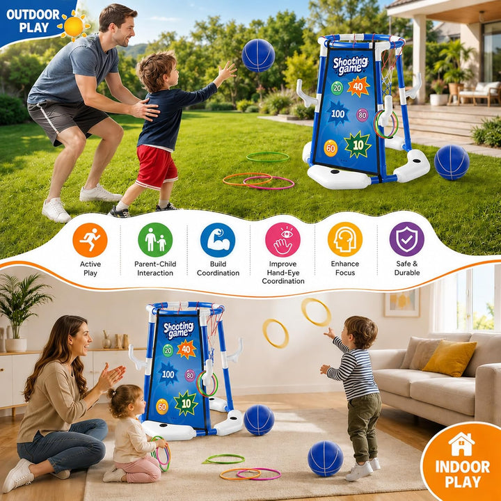 Sternstunde Pool Basketballkorb Kinder mit 4 Basketballs, 12 Wurfringen, 12 Klebebällen und 2 Velour