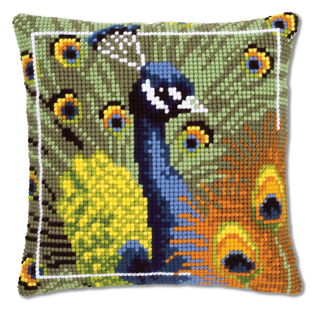 Vervaco stolze Pfau Kreuzstichkissen/Stickkissen vorgedruckt, Baumwolle, Mehrfarbig, 40 x 40 x 0.3 c