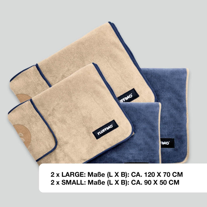 Hundehandtuch 4er Set - 2X 120x70cm & 2X 90x50cm - extrem saugfähig & weich | Waschbar bei 60°C, sch