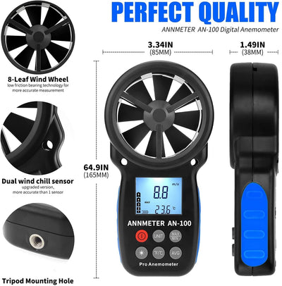 AIOMEST AI-100 Digital Anemometer, Windmesser Windmessgerät Handheld, Windmesser CFM Wind Speed Mete