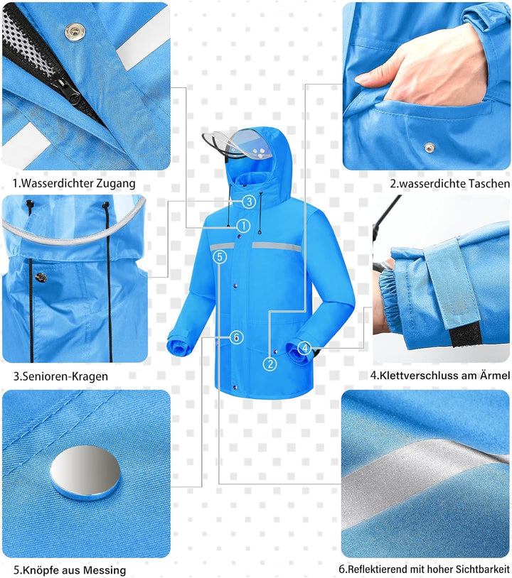 Coutyuyi Herren &amp; Damen Regenanzug Reflektierender 100% Wasserdichter Anzug Outdoor Regenmantel Wind