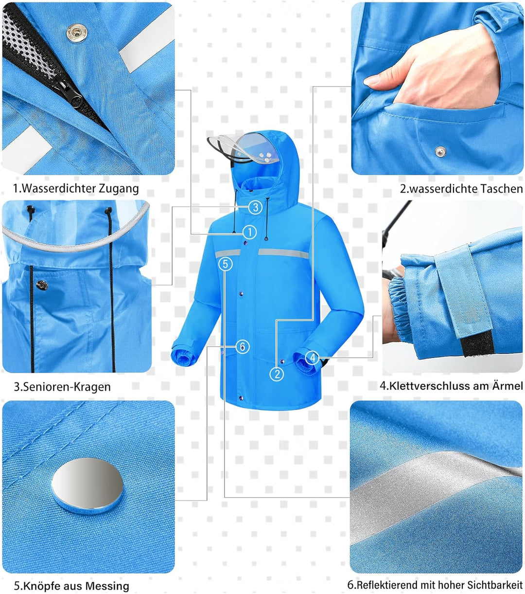 Coutyuyi Herren & Damen Regenanzug Reflektierender 100% Wasserdichter Anzug Outdoor Regenmantel Wind