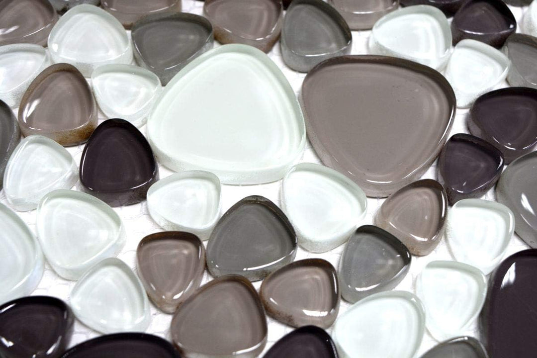 Mosaik Fliese Kiesel Glasmosaik Crystal klar beige braun für WAND BAD DUSCHE KÜCHE FLIESENSPIEGEL TH