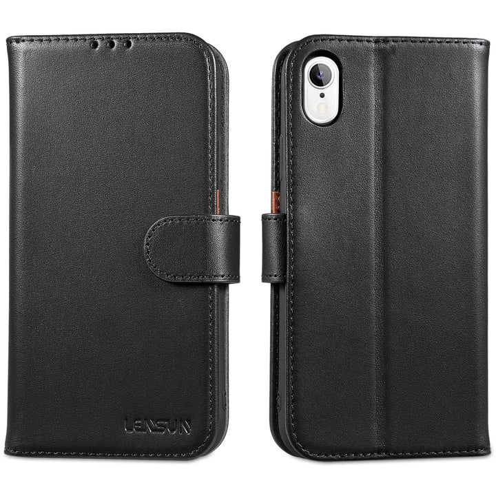LENSUN Echtleder Hülle für iPhone XR, Handyhülle [Echtes Leder][Magnetverschluss][RFID Schutz] Handy