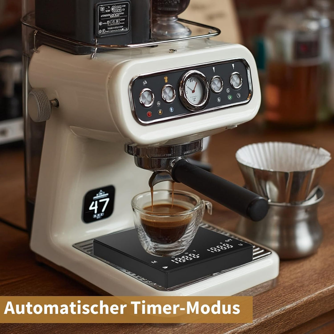Digitale Kaffeewaage mit Timer, Espresso Waage mit 0,1g Präziser Graduierung, USB Aufladbar Feinwaag