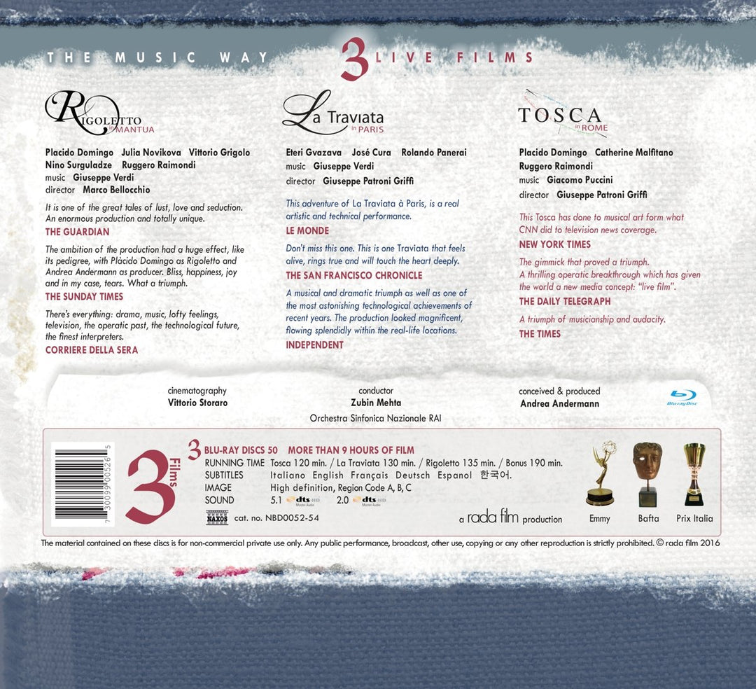 Verdi: La Traviata, Rigoletto & Tosca, Blu-ray