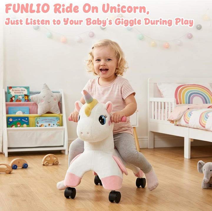 FUNLIO Einhorn Rutschauto ab 1 Jahr mit 360°-Rädern, Niedlich Baby Rutschauto, Entwickelt zur Förder