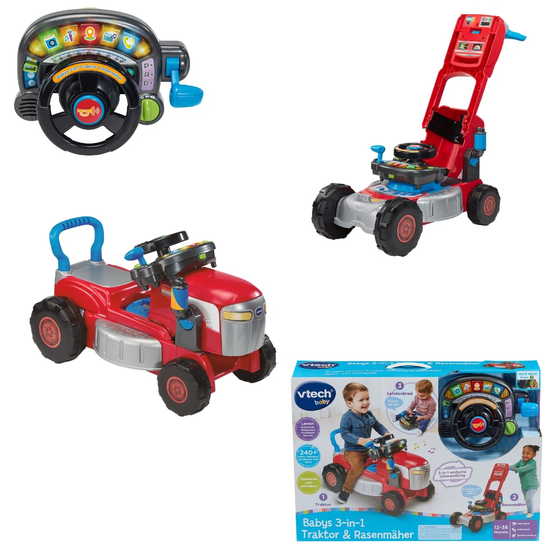 Vtech Baby - Babys 3-in-1 Traktor und Rasenmäher – Interaktives Spielzeug mit Musik, Geräuschen und