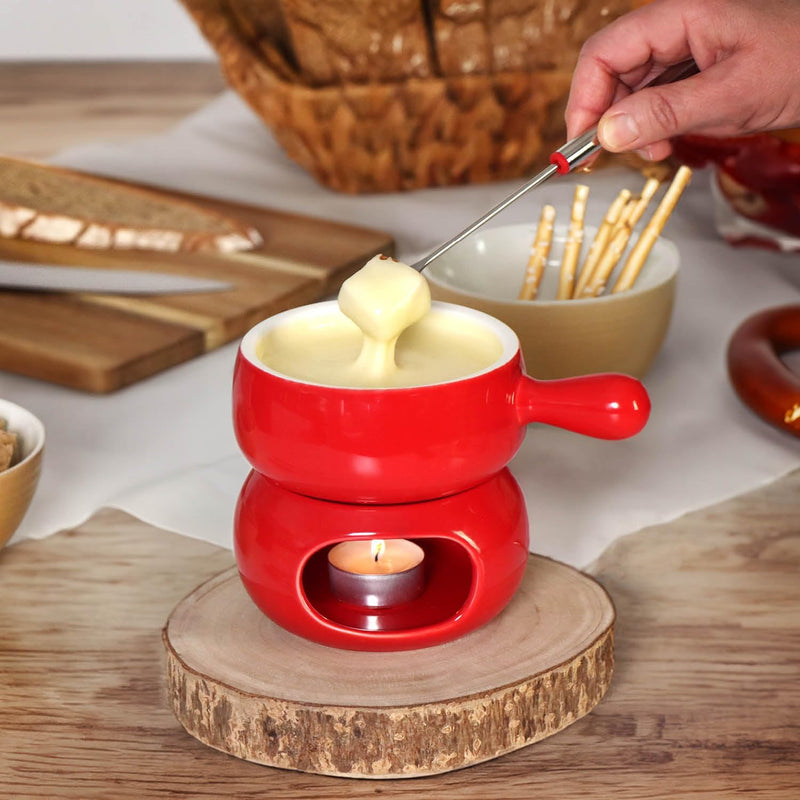 com-four® Schokoladen-Fondue-Set - Keramikschale mit Teelichthalter und 4 Gabeln - Schmelztopf für S