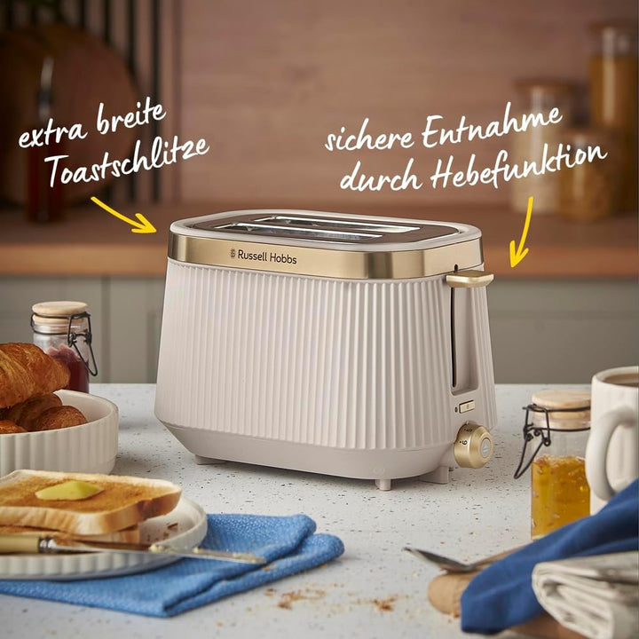 Russell Hobbs Toaster [für 2 Scheiben] Brontë Stone (6 Bräunungsstufen, Mattes Finish, Goldakzente,