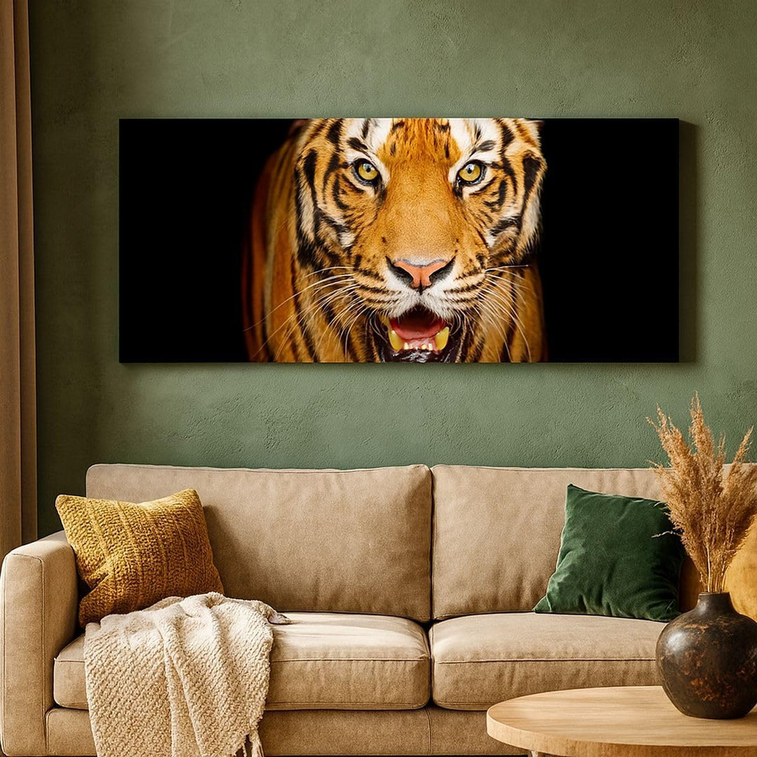 Panorama Bilder auf Leinwand 100x40cm Leinwandbild mit Rahmen tiger tier Gross Wanddeko Bild Schlafz