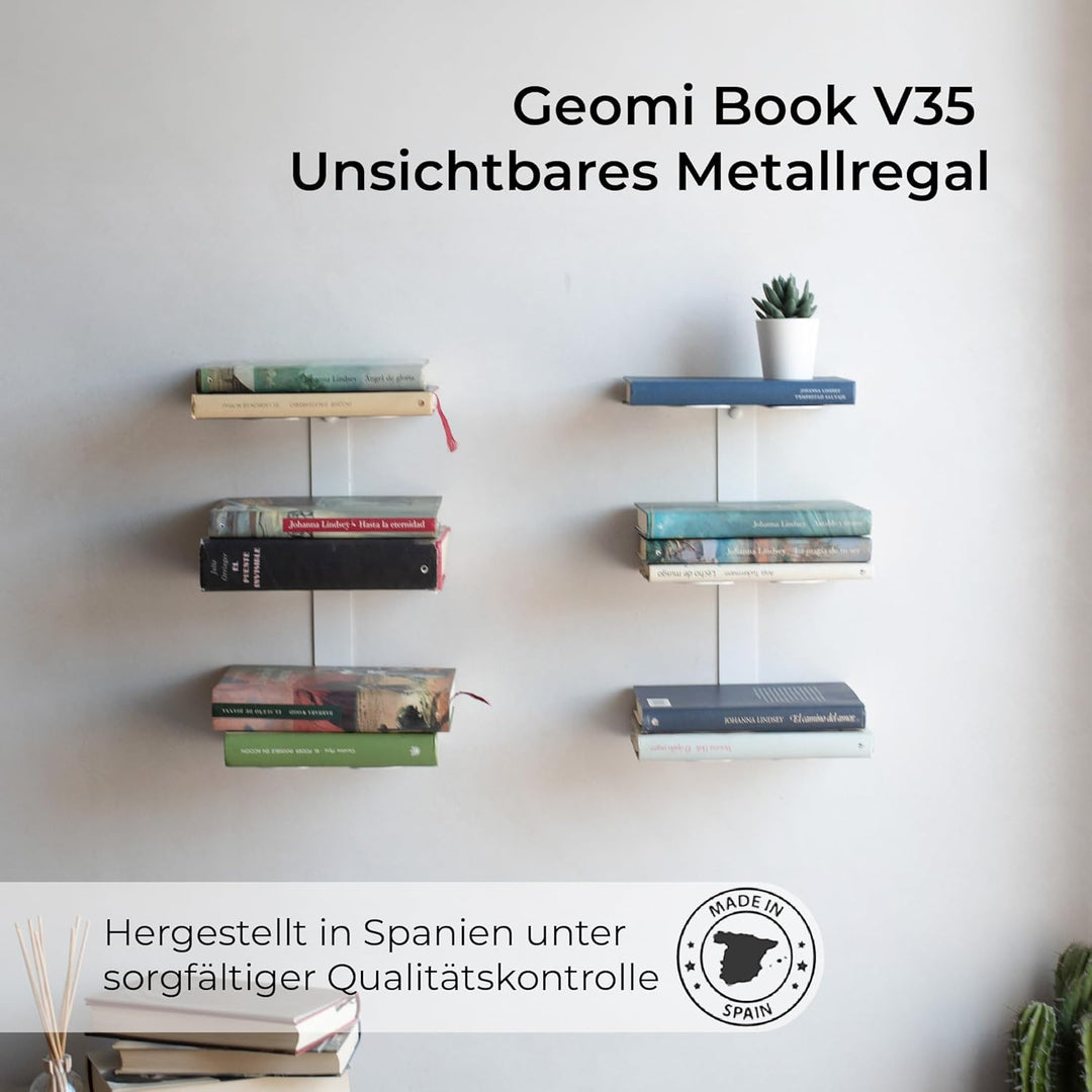 MILUKA Set 2 Unsichtbare Bücherregal Wand 35 cm | Wandregal Weiss Metall mit 3 Schwebenden Regalen f