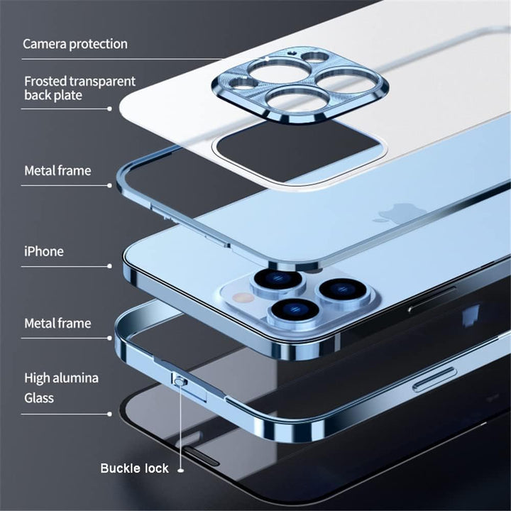 iPhone 14 Schutzhülle Transparent Gehärtetes Glas Case Original Metall Stossfänger 360 Grad Schutz C