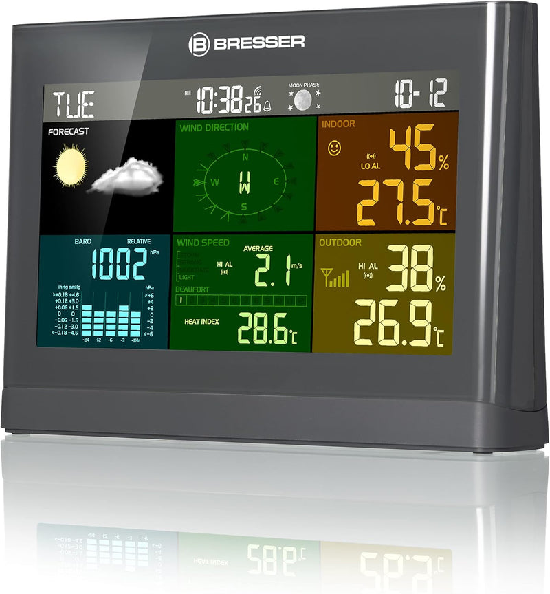 Bresser Wetterstation Funk mit Aussensensor Wetter Center mit 5-in-1 Aussensensor (Temperatur, Luftd