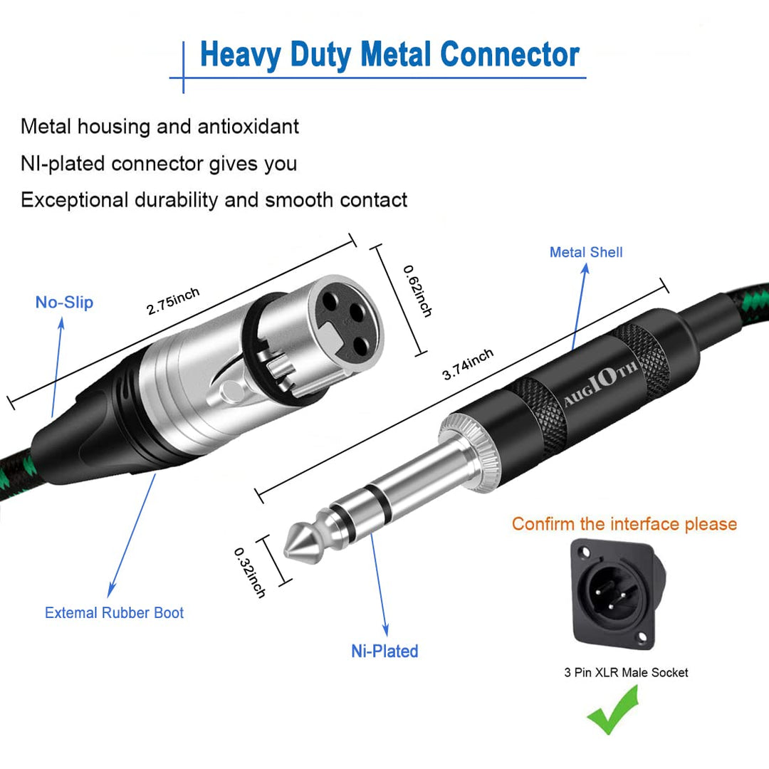 XLR Weiblich(Female) zu 6,35 mm TRS Kabel 4,5 Meter 2Pack, 15ft Balance 1/4 Stecker zu 3-Pin XLR Wei