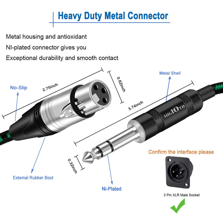 XLR Weiblich(Female) zu 6,35 mm TRS Kabel 4,5 Meter 2Pack, 15ft Balance 1/4 Stecker zu 3-Pin XLR Wei